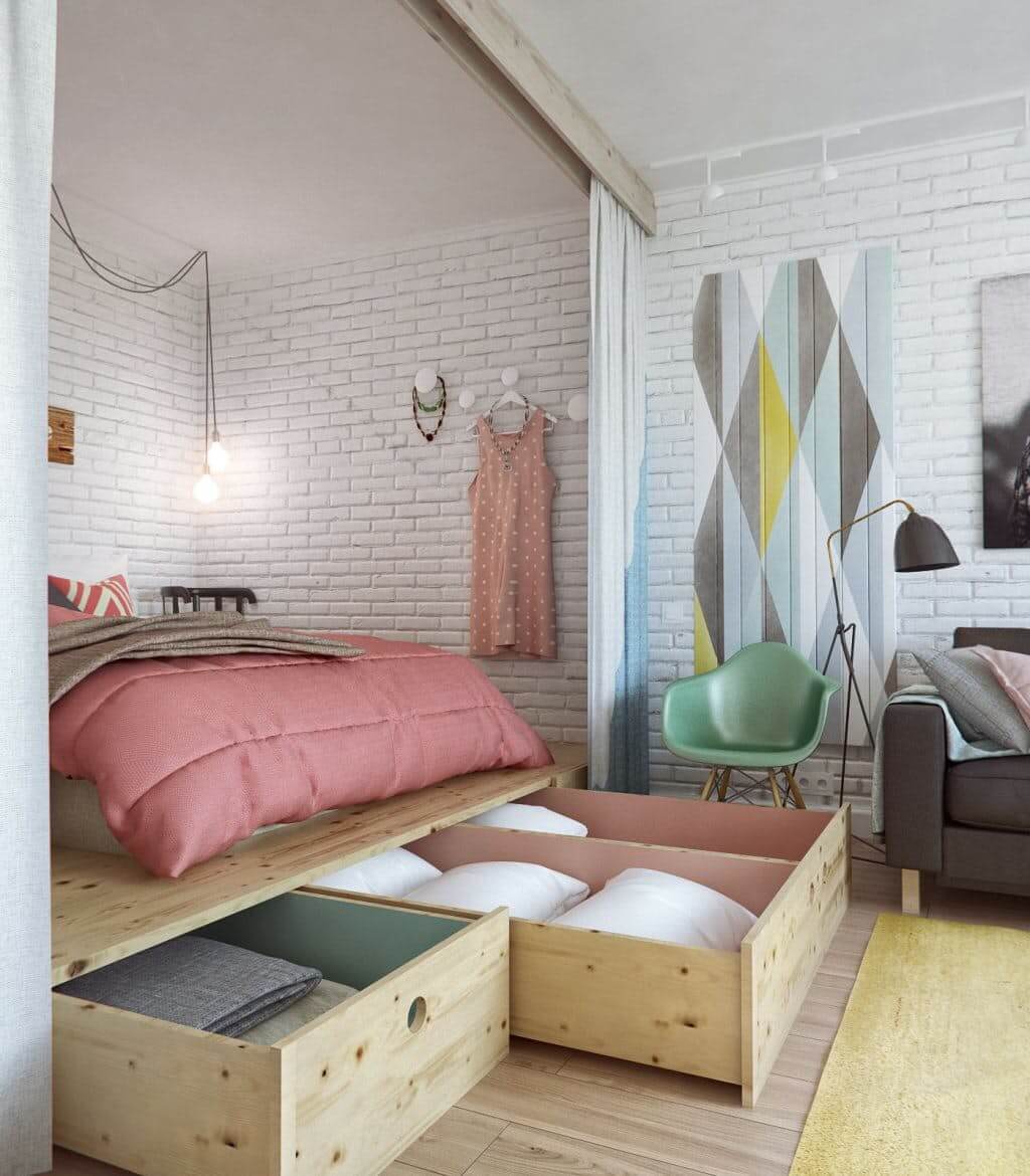 small bedroom designs 5. a raised floor with storage space galore KWOKKBP