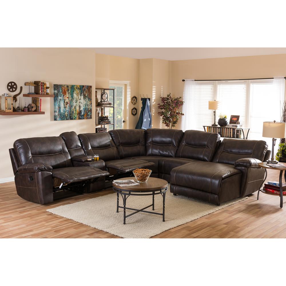 Corner sofa Baxton Studio Mistral 6-part modern brown synthetic leather with cover to the right QQLTSVB