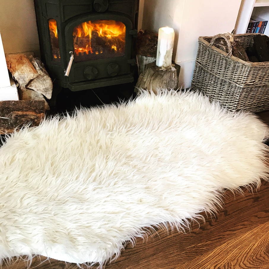 soft fluffy cream-colored double sheepskin rug ISYPQSF