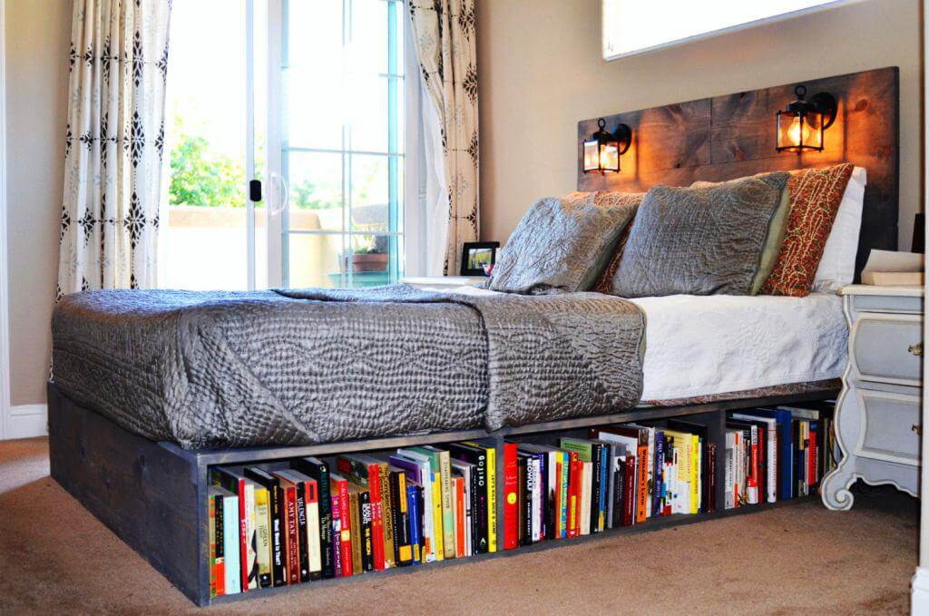 Storage Ideas for Small Bedrooms Install a bookcase under the LKRNUST bed