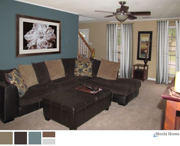 Loading image ... |  Brown couch living room, brown living room.