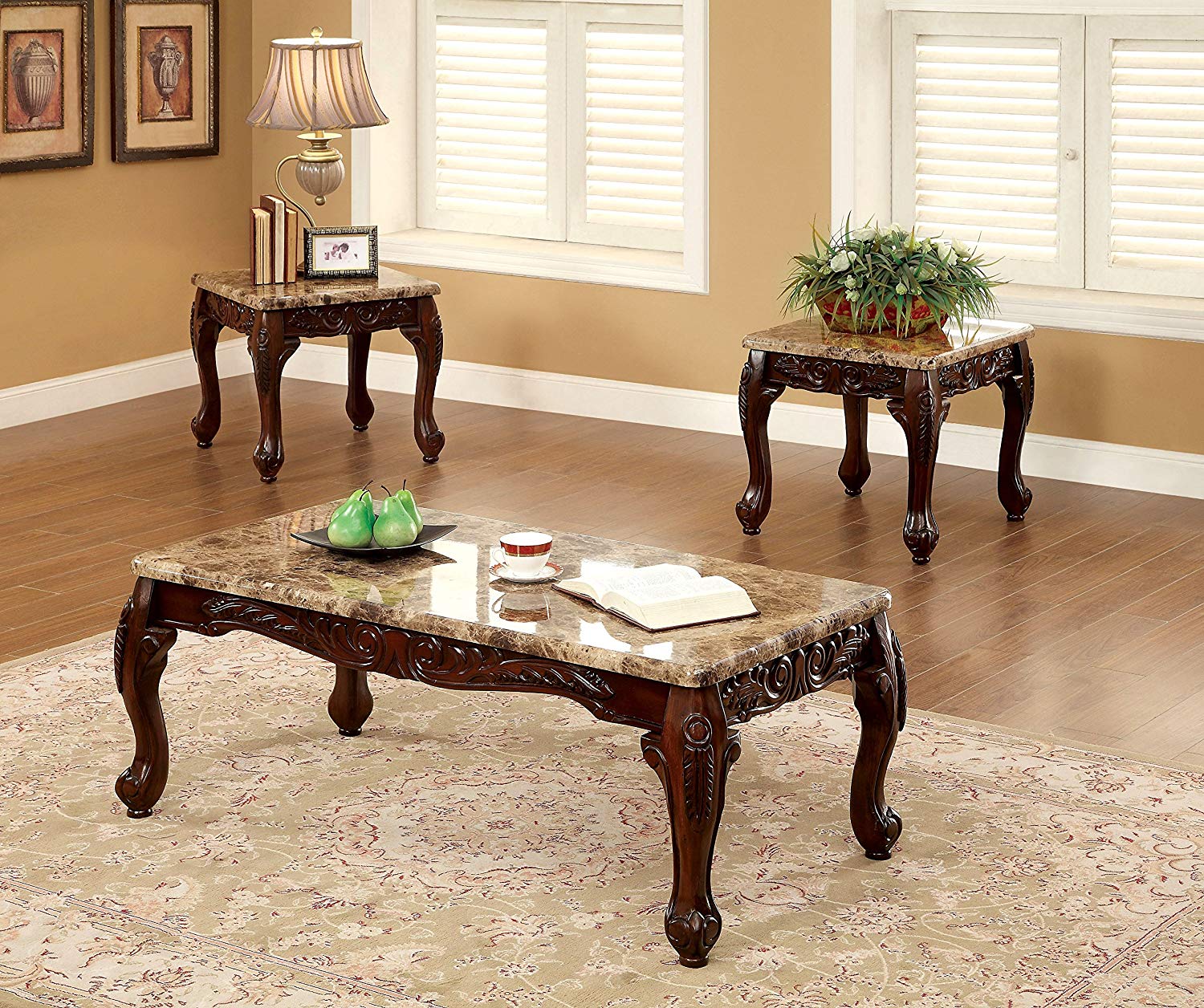 traditional furniture amazon.com: furniture from america beltran 3-part traditional artificial marble top accent UYEARAZ