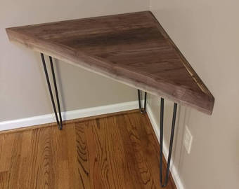 Triangle corner table black walnut wood - beeswax-coated hairpin legs GTAMQEE