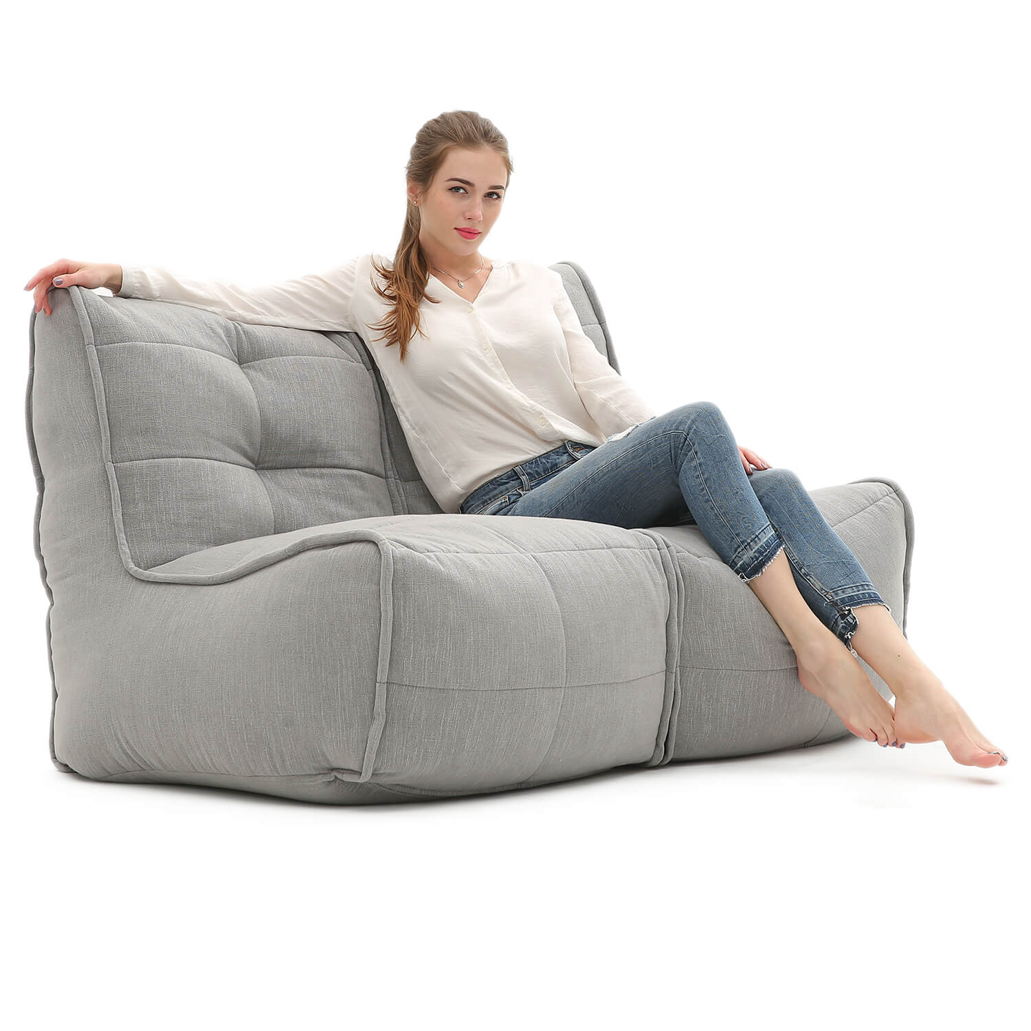 Double couch designer beanbag sofa in keystone gray with model PWCVYXN