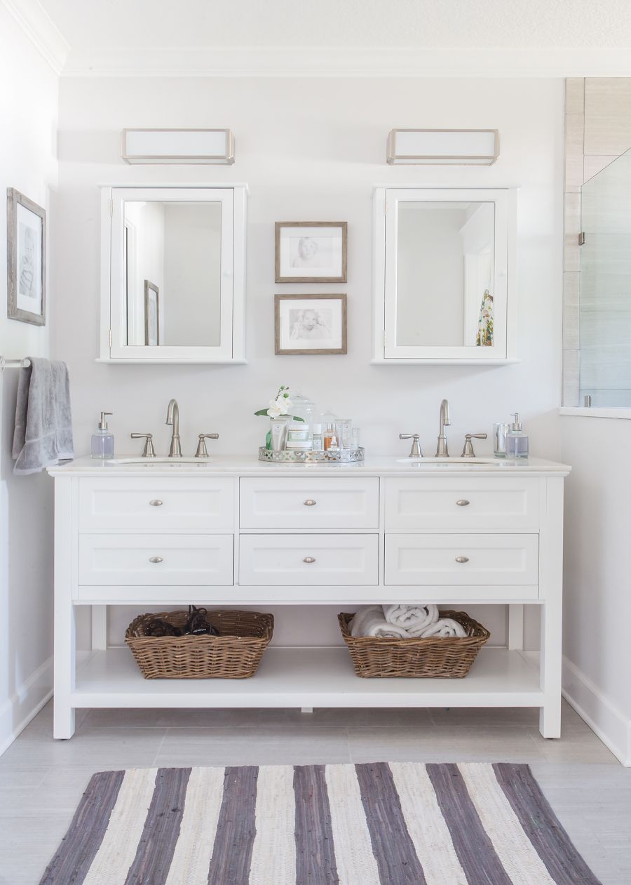 white bathroom vanity master bathroom: roseland project renovation - gray and white bathroom, home FOCYWBJ