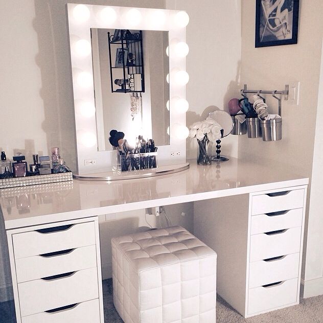 white vanity white Broadway table mirror turns ikea desk and drawers into your SAUEJNU