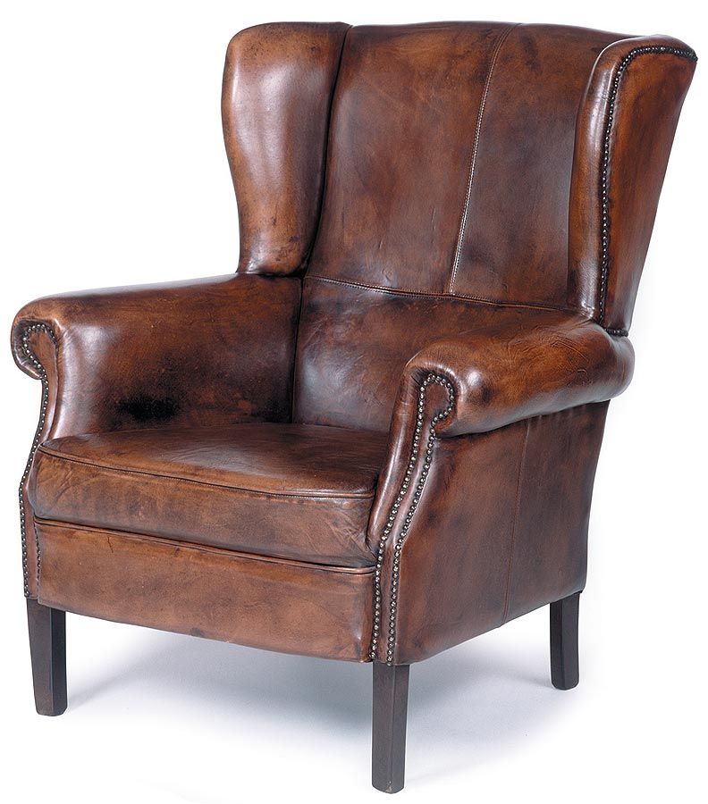 Leather wing chair A library needs a dark leather wing chair.  MSYZUVF