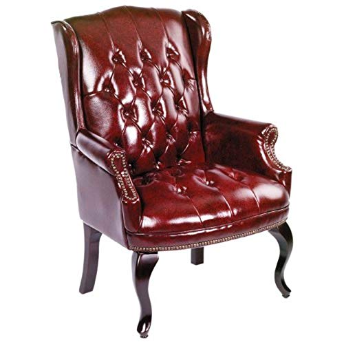 Leather wing chair Boss Office Products B809-by Wingback Traditional guest chair in burgundy MJSAMUD