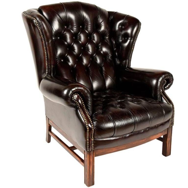 Wing chair leather Single vintage wing chair made of tufted leather at 1stdibs regarding CTRKBPI