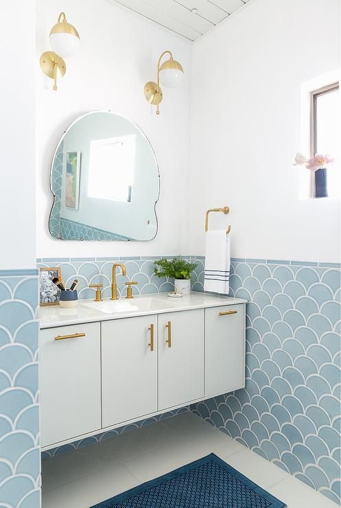 Blue and Gold Bathroom Design - Contemporary - Bathroom |  Bath .