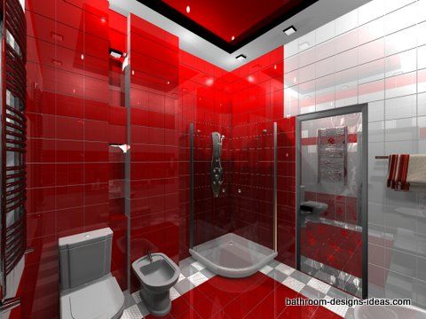 Fascinating Bathroom Tile Ideas |  Bathroom red, funky bathroom.