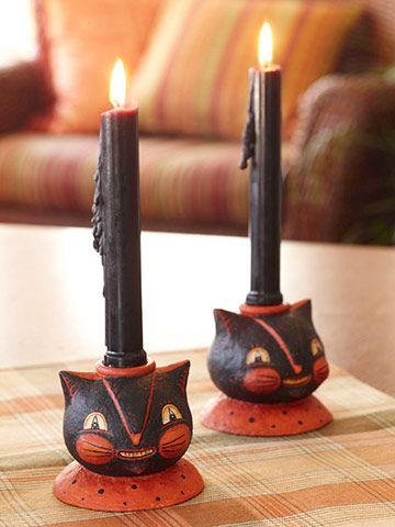 Paper Mache Cat Candle Holders for Halloween |  halloween paper