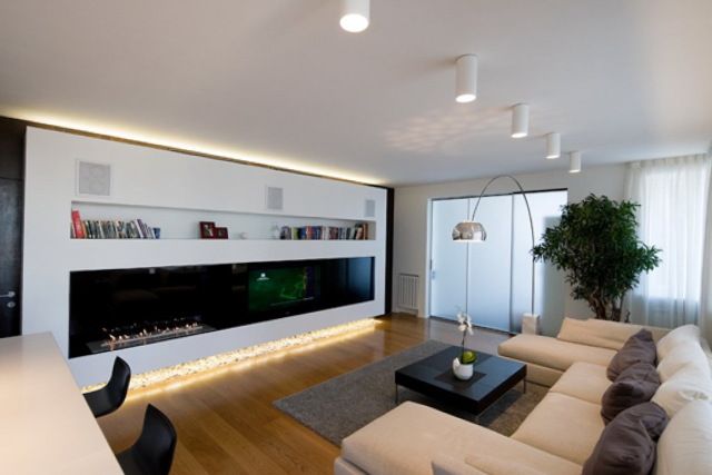Proper living room lighting ideas to exaggerate apartment.