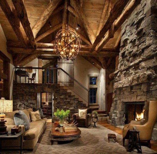 72 Airy and Cozy Rustic Living Room Designs |  Избушка, Дом, Горные.