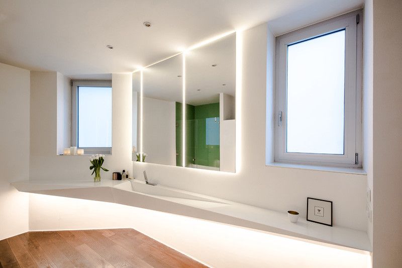 This angular bathroom was inspired by the shape of the ice.