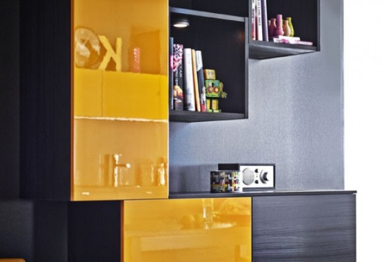 Stunning black kitchen design with yellow touches - DigsDi
