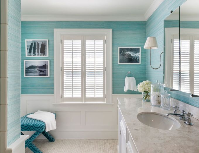 Kate Jackson Design |  Turquoise bathroom decor, teal bathroom.