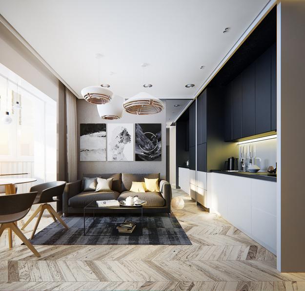 Modern Apartment Ideas, Individual Studio Design with Bright.