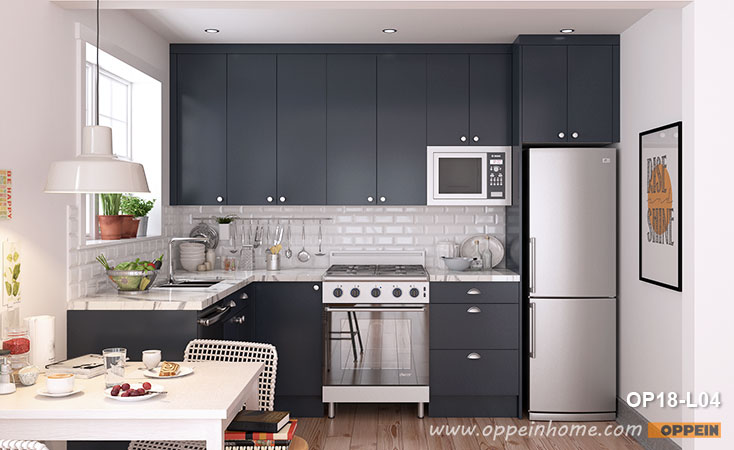 Small L-shaped dark blue kitchen cabinet OP18-L04- OPPEIN |  That .