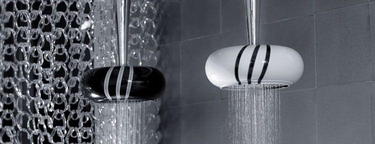 Black and white bathroom faucets and shower heads - Soffi by Bongio.