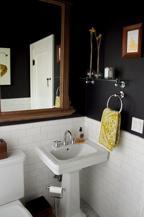 black bathroom wall |  Classic bathroom, small bathrooms, stylish.