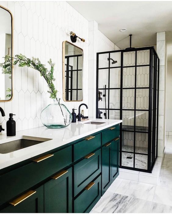emerald vanity |  Green cabinets, bathroom interiors, Ho