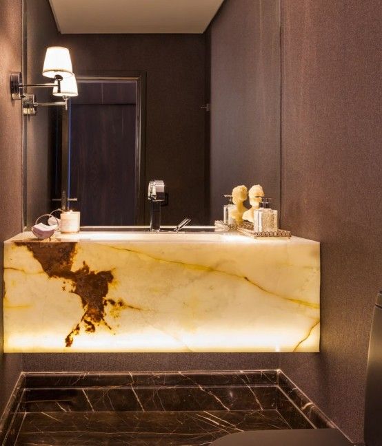 29 Refined Onyx Decorating Ideas for Any Interior |  powder room design.