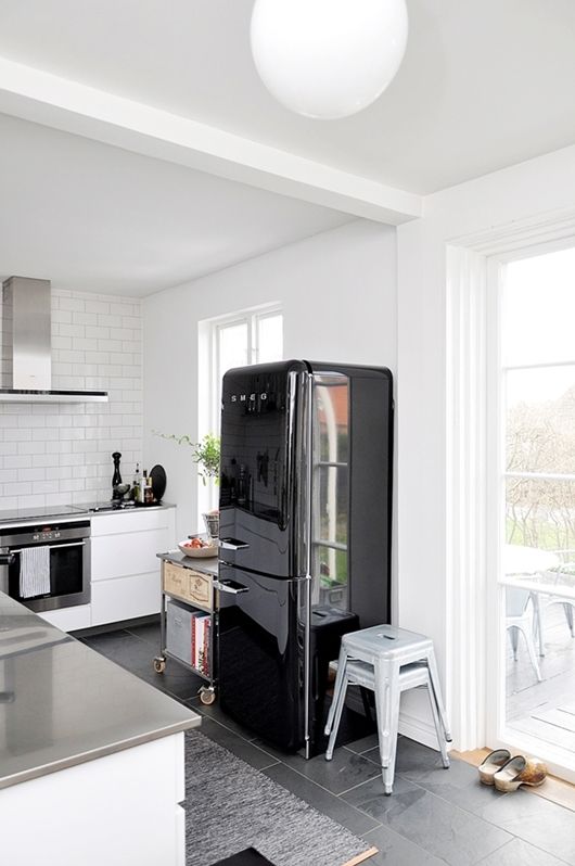 Exquisite Nordic Home |  Black fridges, Smeg fridge, black kitchen