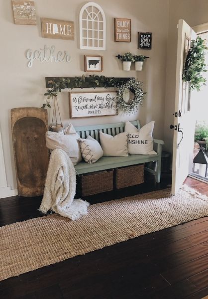 Early Summer Entrance and Foyer Tour |  Country decor, bench.