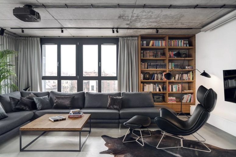 Contemporary penthouse with industrial touches Open plan living.