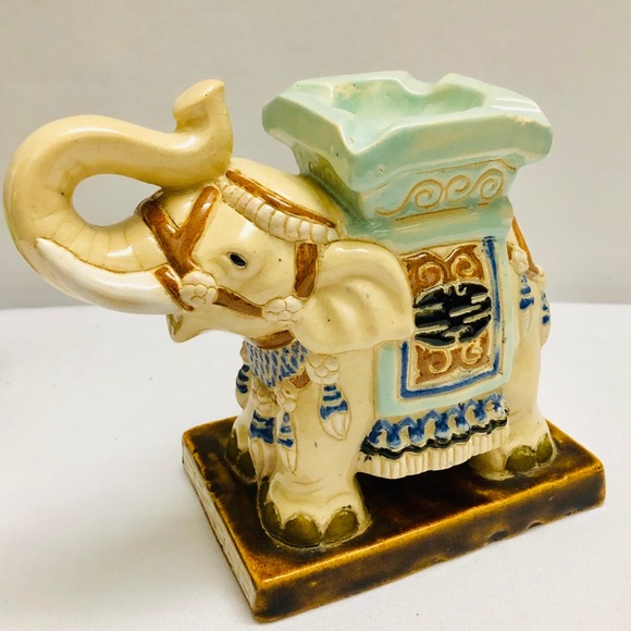 Vintage Accents |  Ceramic Elephant Ashtray Boho Home Decor |  Poshma