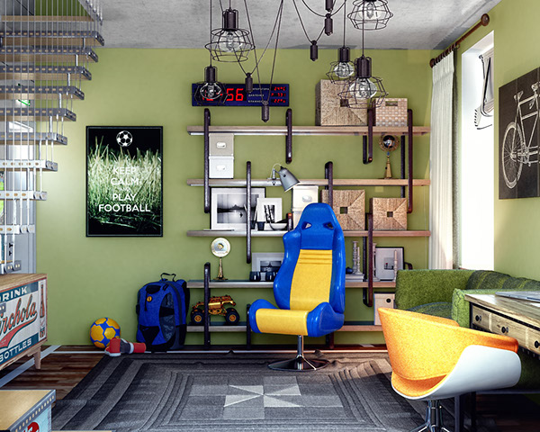 Bold teen boys room with industrial touches - DigsDi