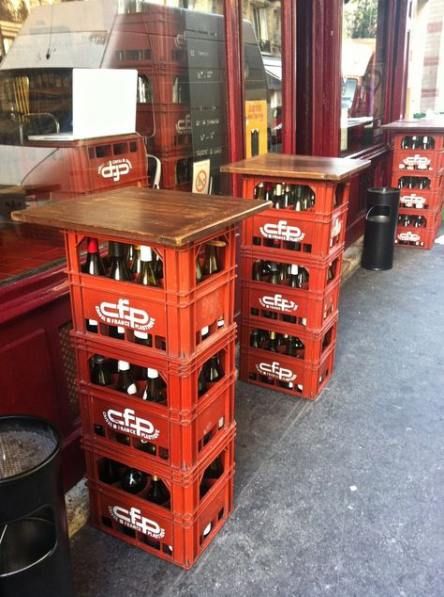 Plastic table cushion chairs 25 ideas |  Beer crate, crate table.