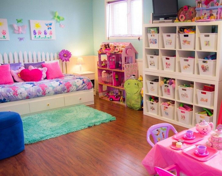 An Organized Playroom |  Organization of the girls room, children's room.