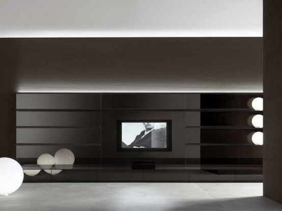 All white and black living room wall panels Abacus Living by Rimadesio