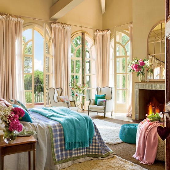 Charming vintage bedroom design with turquoise and pink accents