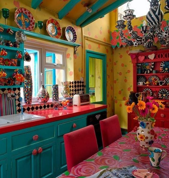 Colorful boho chic kitchen designs