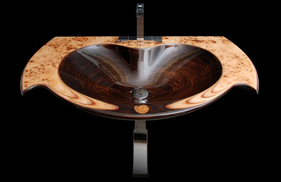 Luxury made-to-measure washbasin made of natural wood by Ammonitum