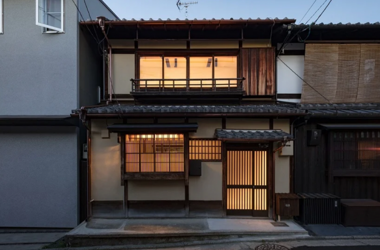 The Machiya house is renovated in a minimalist style