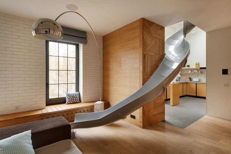 Apartment with a metal slide