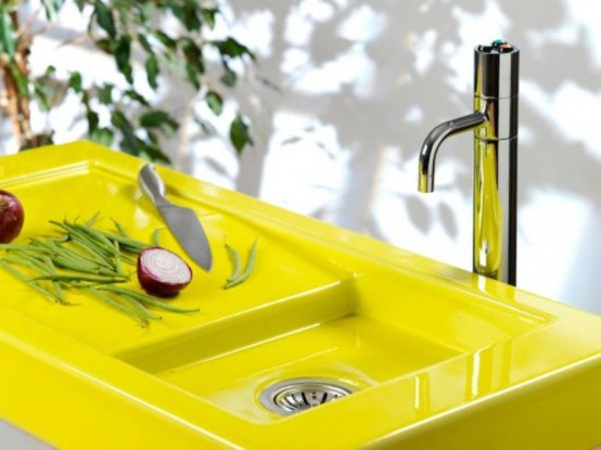 Colorful neon yellow sink and countertop