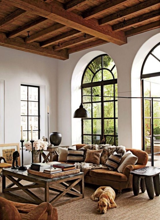 Cozy living room designs exposed wooden beams