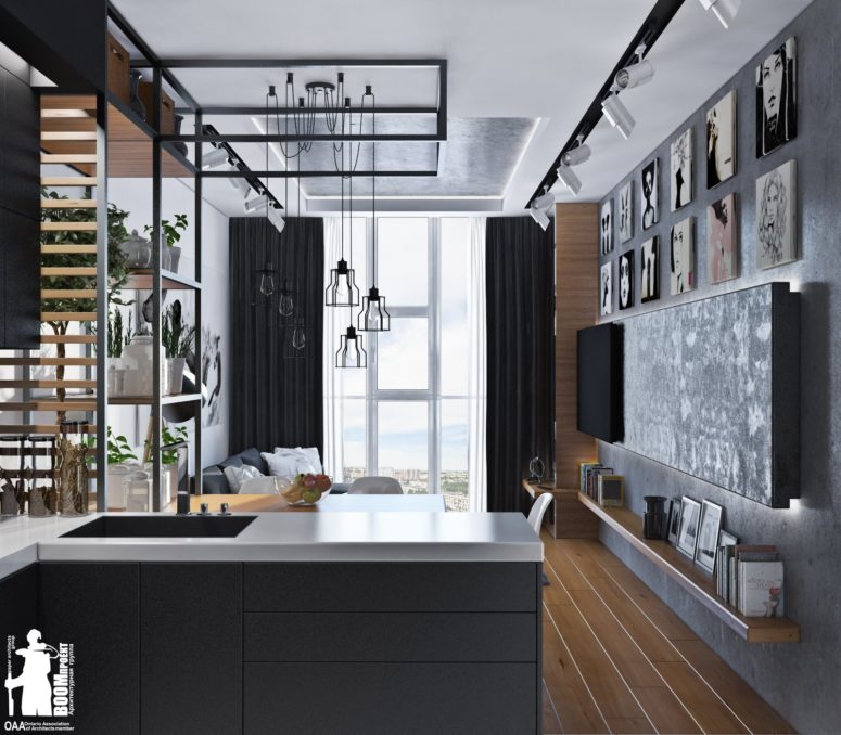 Gray Black United Kitchen Design