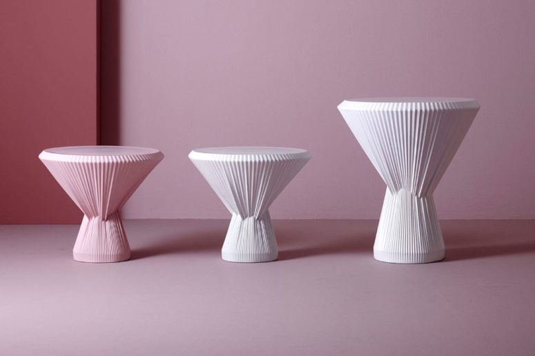 Porcelain side table imitating fabric