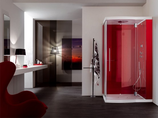 Red shower cubicle for modern bathroom design Alya by Samo