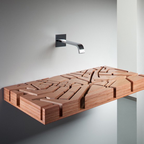 Sculptural wooden water chart sink