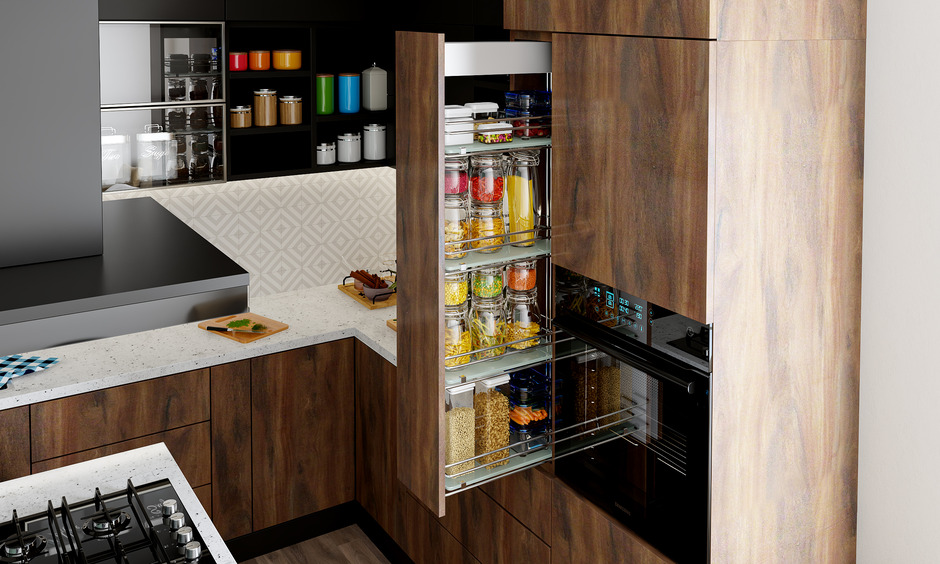 Pull-out kitchen cabinet for efficient storage and organization