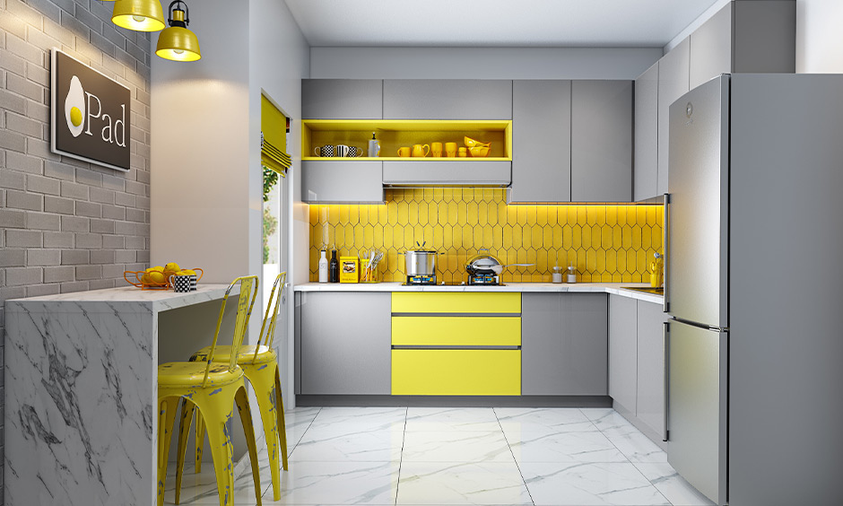 A budget-friendly, modular U-shaped kitchen in a small home provides ample counter space