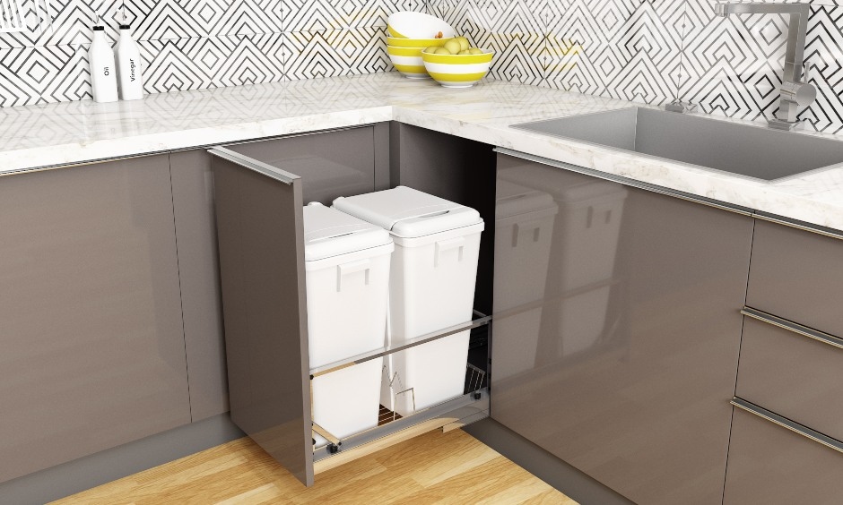 Kitchen cabinet pull-outs for efficient disposal of kitchen waste