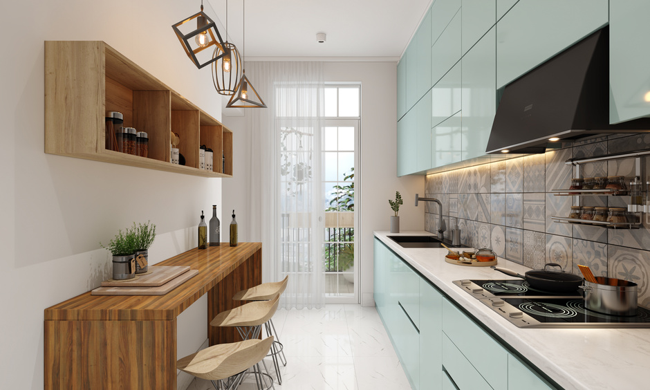 Modern parallel kitchen entrance design